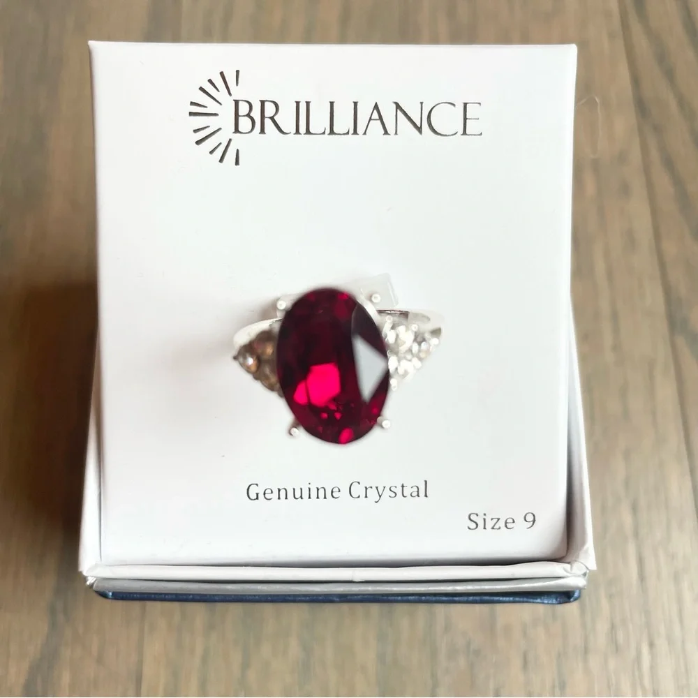 Red and silver genuine Crystal size 9 ring